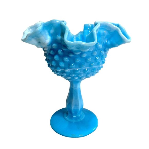 VINTAGE FENTON HOBNAIL SLAG GLASS CANDY DISH COMPOTE BLUE SLAG GLASS 6" TALL - Picture 4 of 7